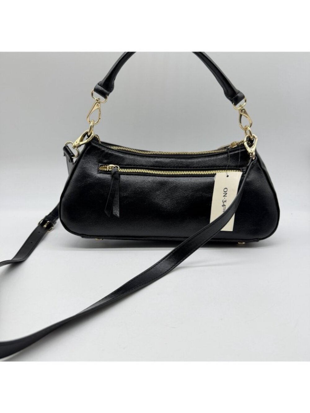 On 34th Jynna glazed baguette shiny women's top handle shoulder bag - Black - Picture 10 of 13